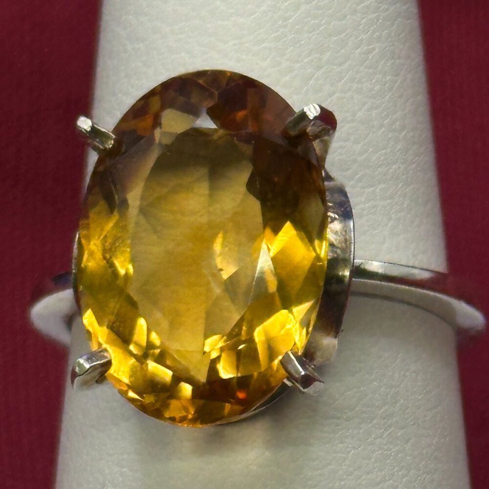 Large Natural Citrine Stone Ring on Silver Base.  Size 8. - Picture 12 of 14